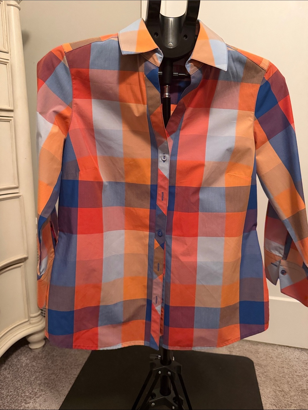 Foxcroft Multicolor Plaid Button-Down Shirt in Orange and Blue